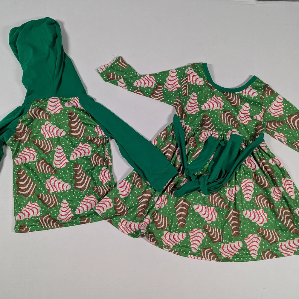 Boy Girl Twins Matching Christmas Tree Cake Top And Dress 2T
